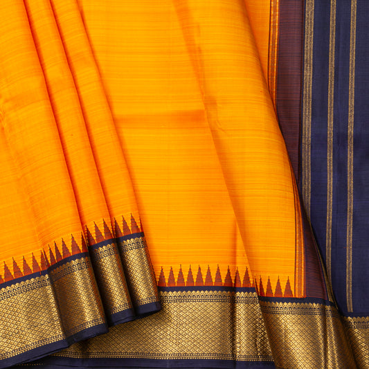 Yellow And Navy Blue Kanchipuram Silk Saree For Festive  Wear PV NYC 1958