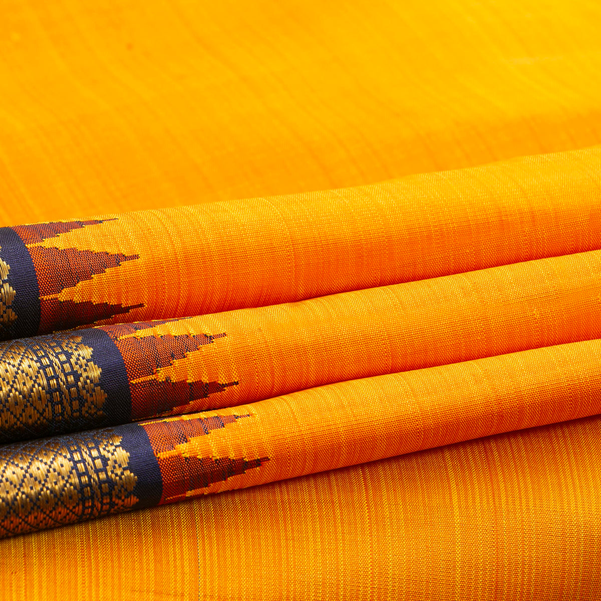 Yellow And Navy Blue Kanchipuram Silk Saree For Festive  Wear PV NYC 1958