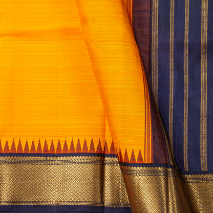 Yellow And Navy Blue Kanchipuram Silk Saree For Festive  Wear PV NYC 1958