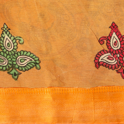 Blue Handpainted Kalamkari Mangalgiri Silk Saree For Festive Wear PK MS 72