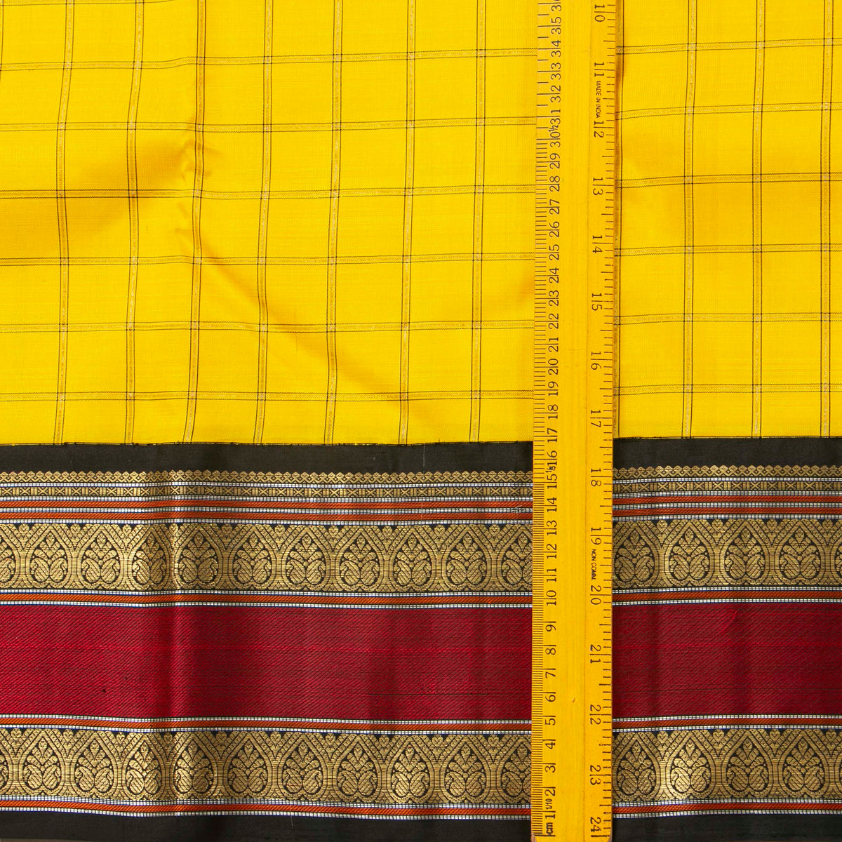 Yellow And Black Kanchipuram Silk Saree For Festive Wear PV NYC 1973