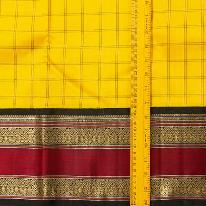 Yellow And Black Kanchipuram Silk Saree For Festive Wear PV NYC 1973