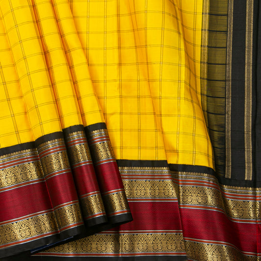 Yellow And Black Kanchipuram Silk Saree For Festive Wear PV NYC 1973