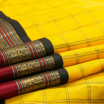 Yellow And Black Kanchipuram Silk Saree For Festive Wear PV NYC 1973