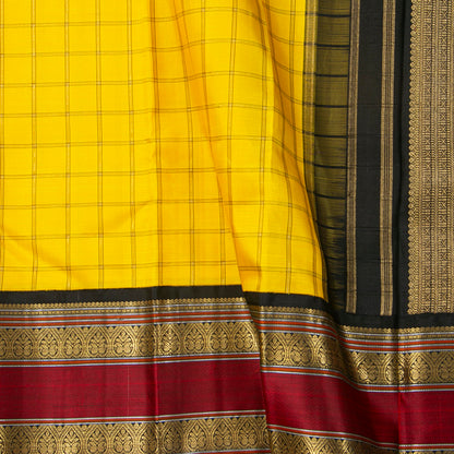 Yellow And Black Kanchipuram Silk Saree For Festive Wear PV NYC 1973