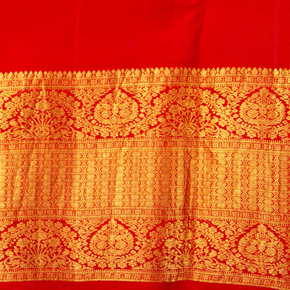 Pastel Pink And Red Handpainted Kalamkari Kanchipuram Silk Saree For Festive Wear SRK KK 110