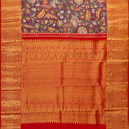 Mauve And Red Handpainted Kalamkari Kanchipuram Silk Saree For Festive Wear SRK KK 106