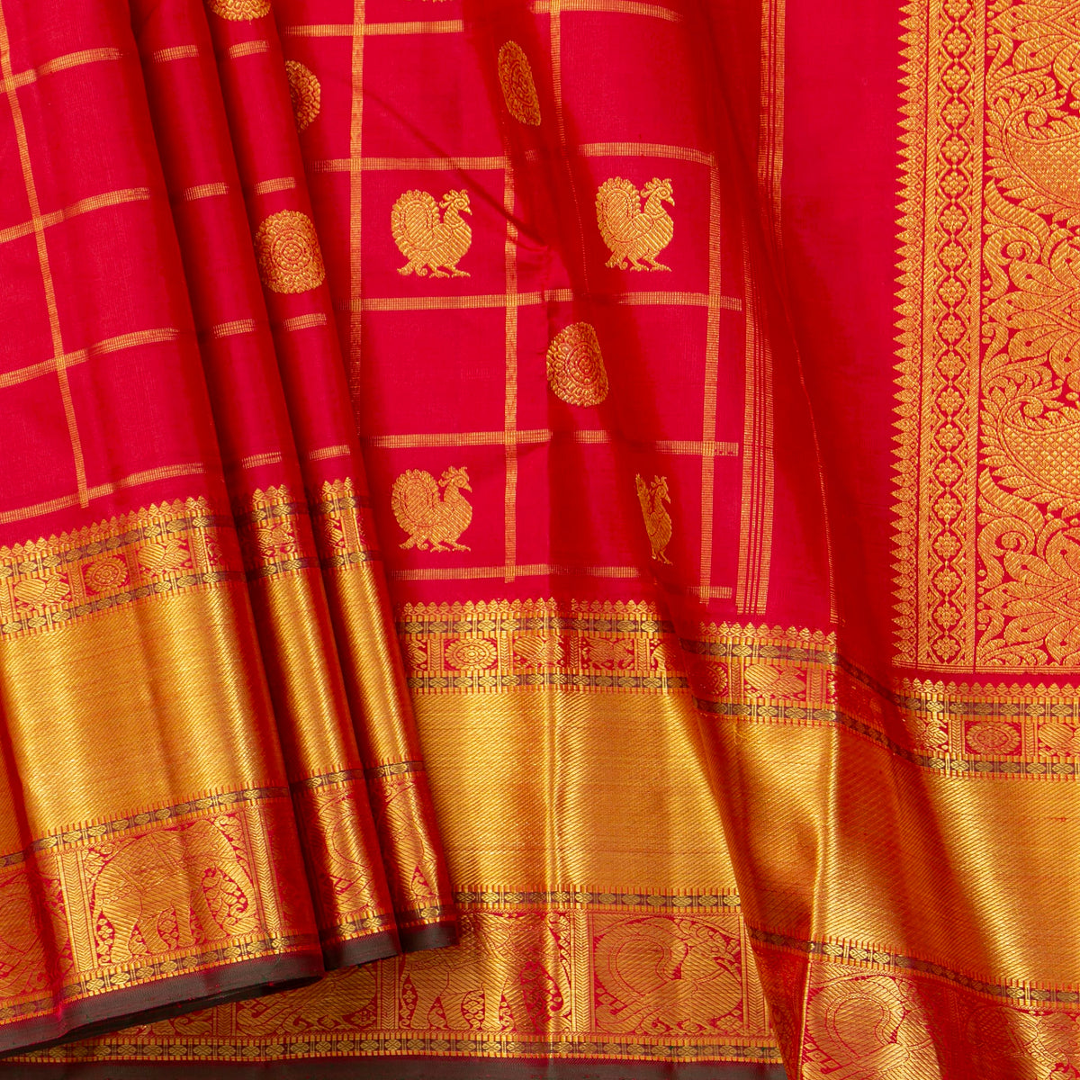 Red Kanchipuram Silk Saree For Wedding Wear PV NYC 2021