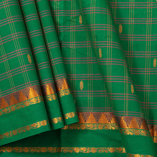 Green Chettinad Cotton Saree PV SK CC 263 - Cotton Saree - Panjavarnam PV SK CC 263