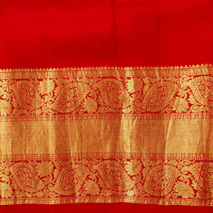 Blue And Red Handpainted Kalamkari Kanchipuram Silk Saree For Festive Wear SRK KK 108