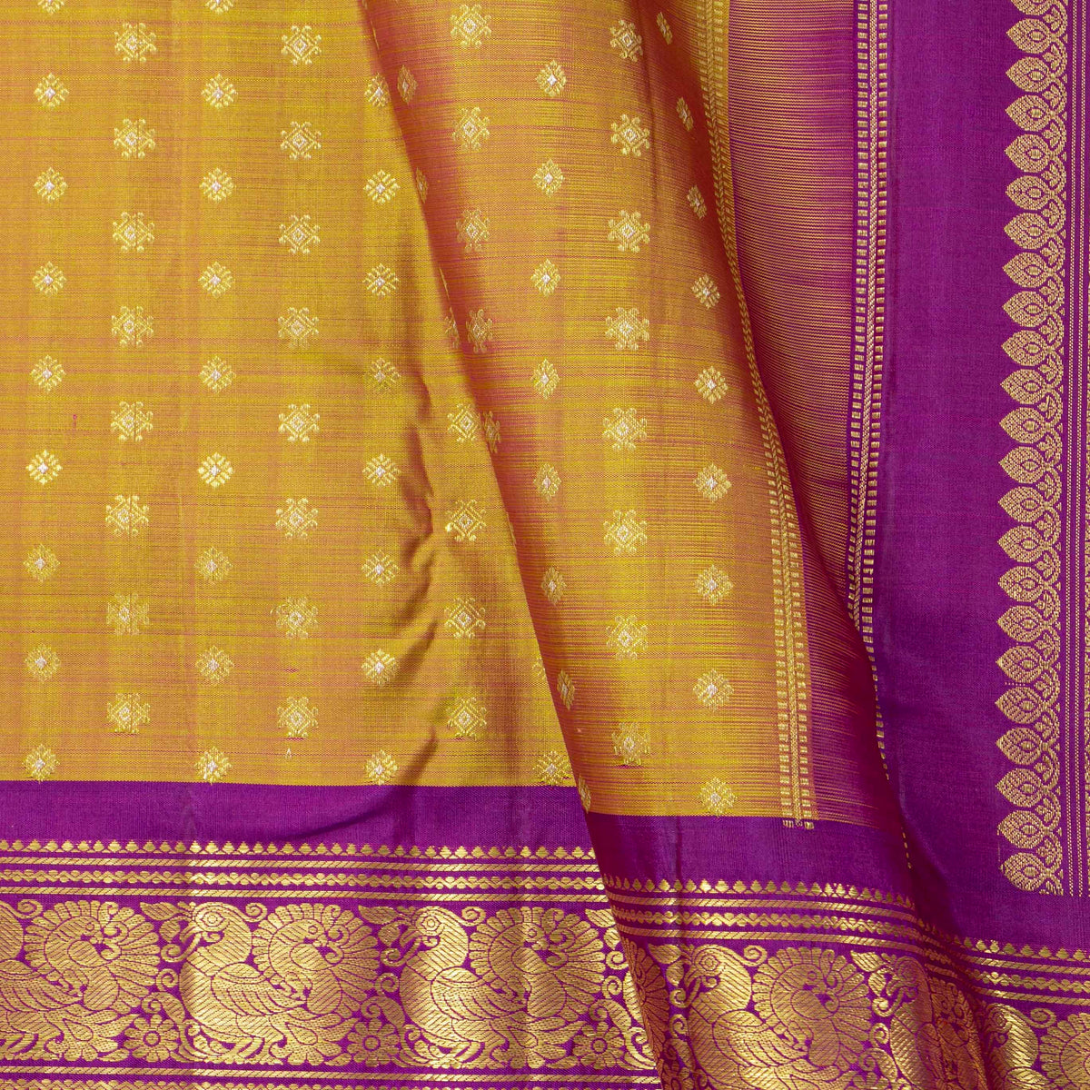 Mustard And Magenta Kanchipuram Silk Saree For Festive Wear PV NYC 1981