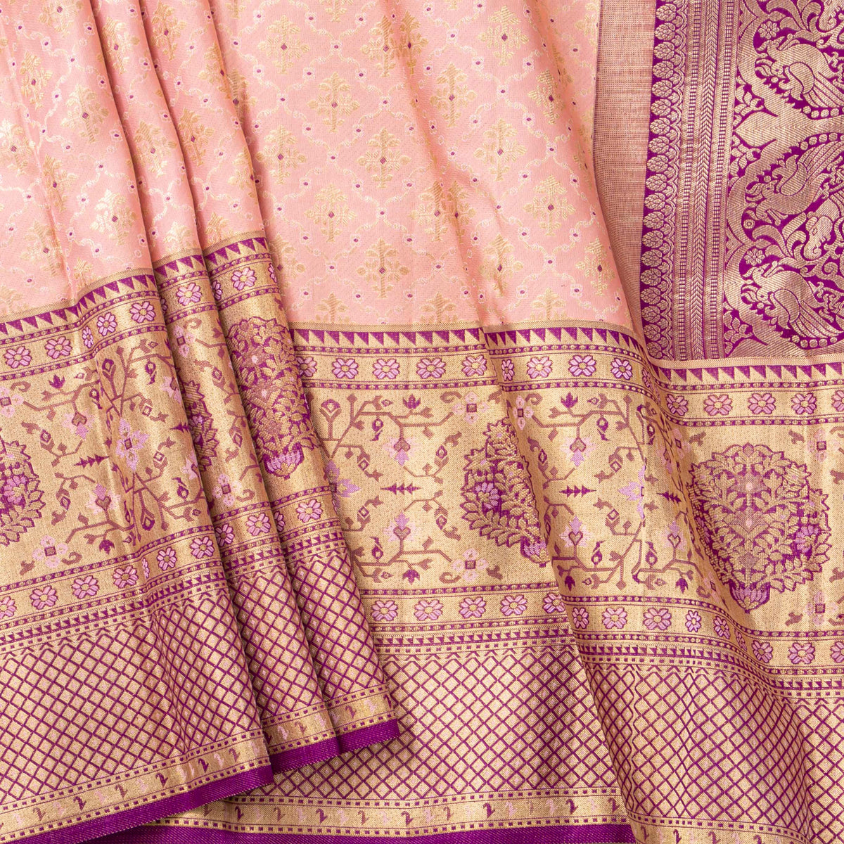 Pink And Magenta Kanchipuram Silk Saree For Festive Wear PV NYC 1986