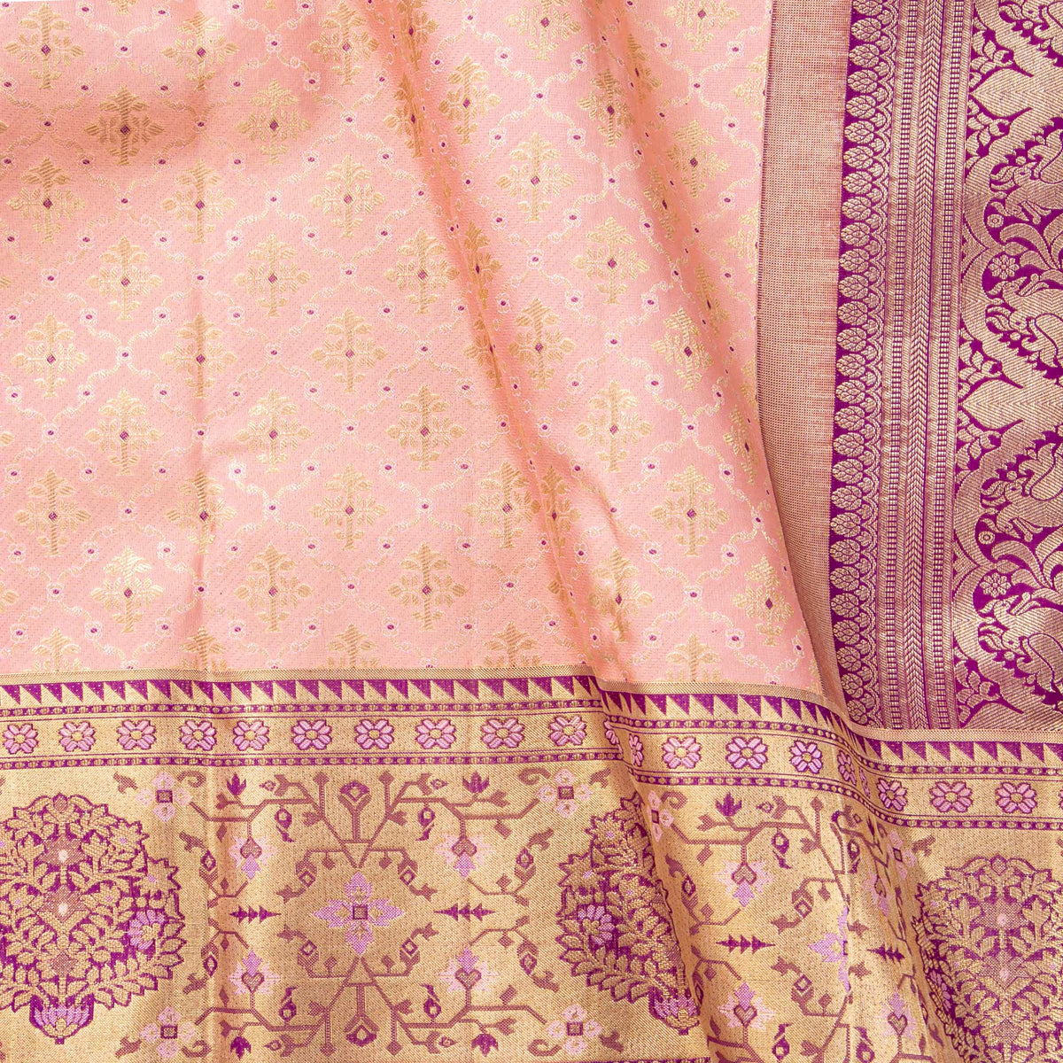 Pink And Magenta Kanchipuram Silk Saree For Festive Wear PV NYC 1986