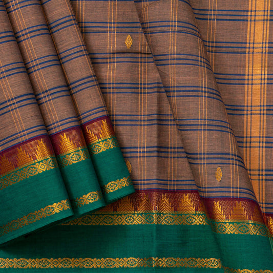 Beige And Green Chettinad Cotton Saree PV SK CC 261