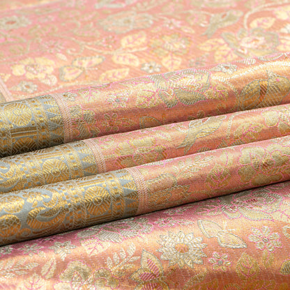 Pastel Peeach And Blue Kanchipuram Tissue Silk Saree For Bridal Wear PV NYC 1944