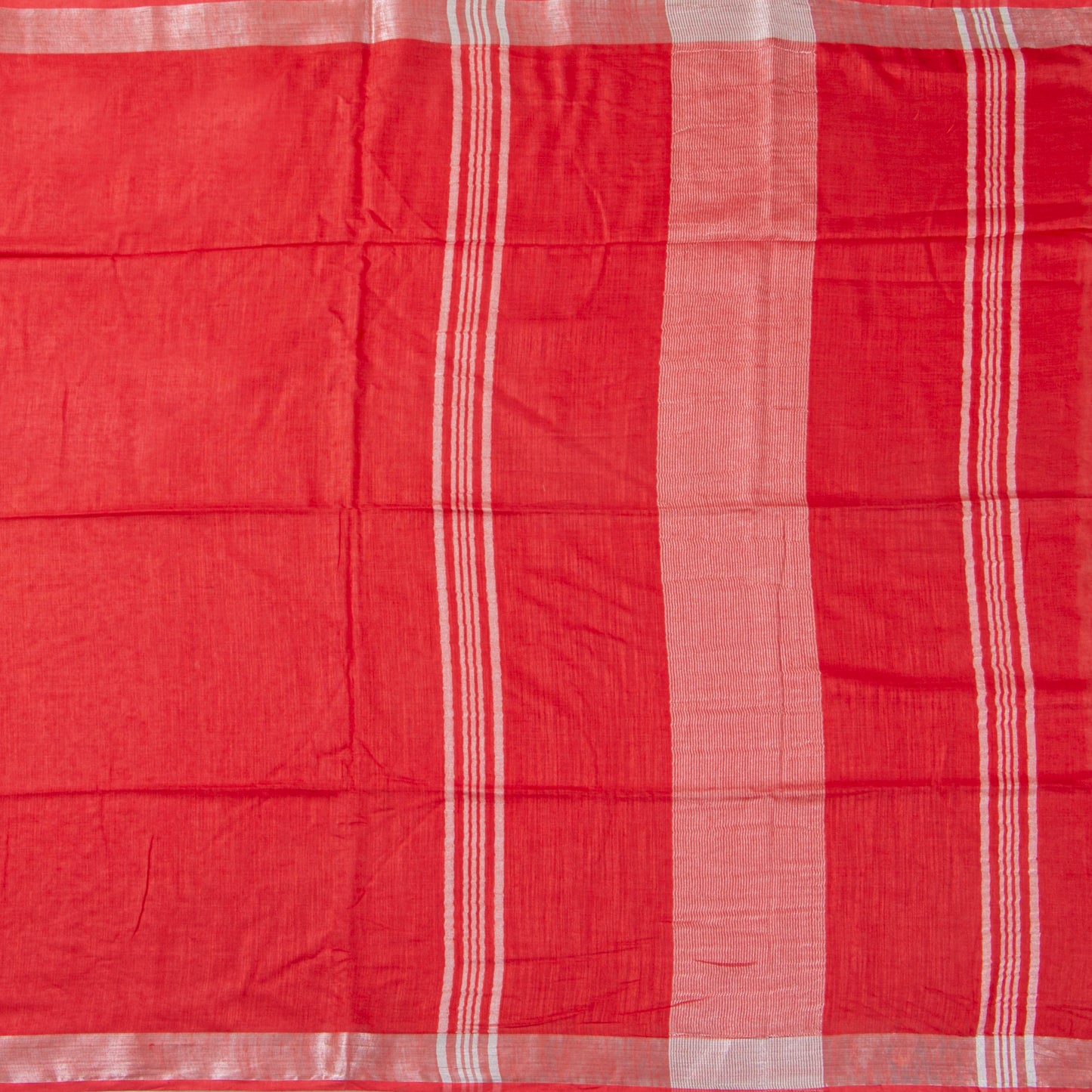 Tomato Red Linen Saree WIth Silver Zari For Office Wear PL 2093
