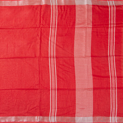 Tomato Red Linen Saree WIth Silver Zari For Office Wear PL 2093