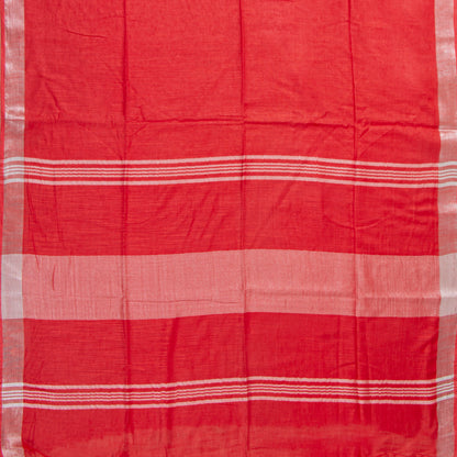 Tomato Red Linen Saree WIth Silver Zari For Office Wear PL 2093