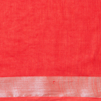 Tomato Red Linen Saree WIth Silver Zari For Office Wear PL 2093