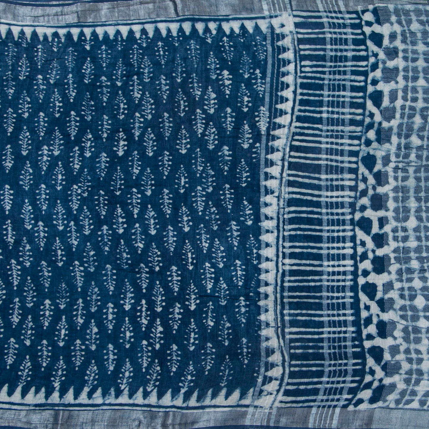 Indigo Blue Linen Saree WIth Silver Zari For Office Wear PL 2094