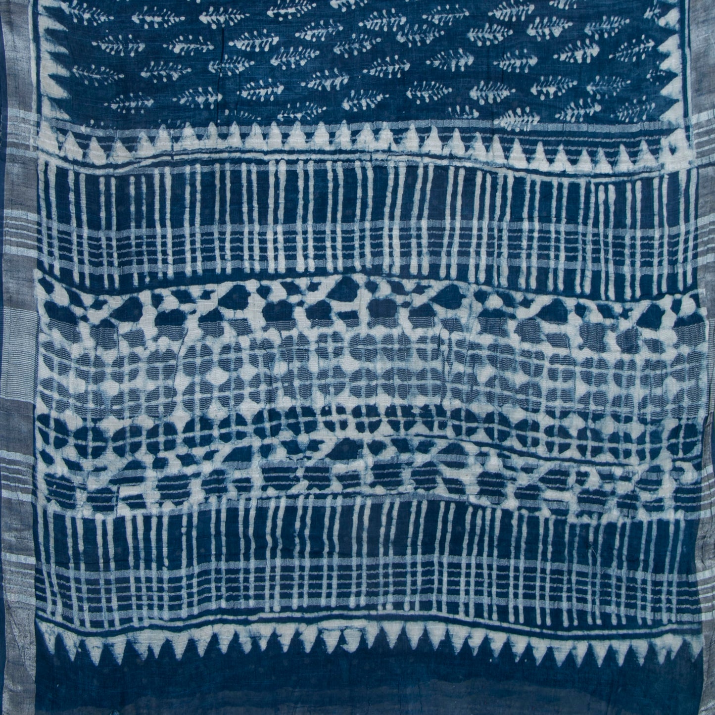 Indigo Blue Linen Saree WIth Silver Zari For Office Wear PL 2094