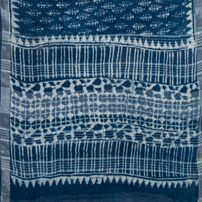 Indigo Blue Linen Saree WIth Silver Zari For Office Wear PL 2094