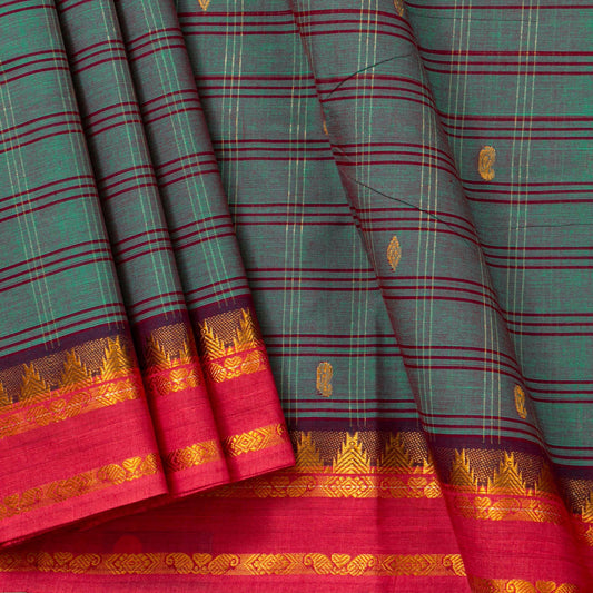 Blue And Pink Chettinad Cotton Saree PV SK CC 259