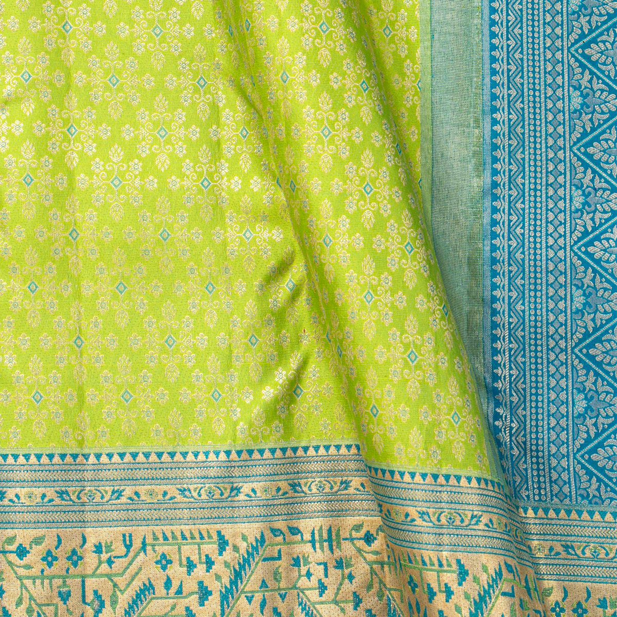Green And Blue Kanchipuram Silk Saree For Wedding Wear PV NYC 2040