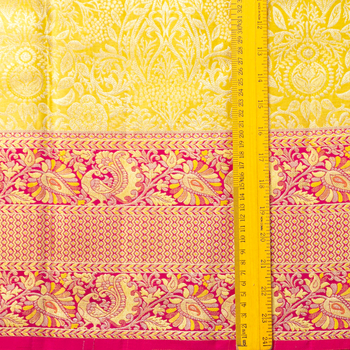Yellow And Pink Kanchipuram Tissue Silk Saree For Bridal Wear PV NYC 1942