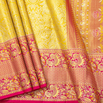 Yellow And Pink Kanchipuram Tissue Silk Saree For Bridal Wear PV NYC 1942