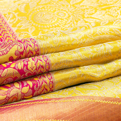 Yellow And Pink Kanchipuram Tissue Silk Saree For Bridal Wear PV NYC 1942