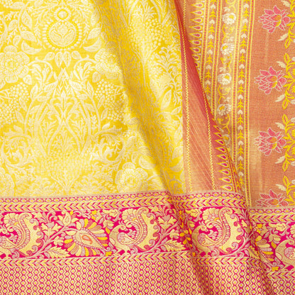 Yellow And Pink Kanchipuram Tissue Silk Saree For Bridal Wear PV NYC 1942