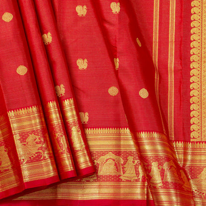 Red Kanchipuram Silk Saree For Festive Wear PV NYC 1937
