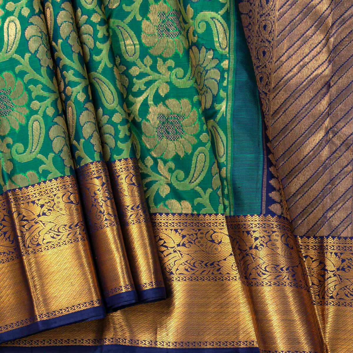 Green And Blue Kanchipuram Silk Saree For Bridal Wear PV NYC 2051