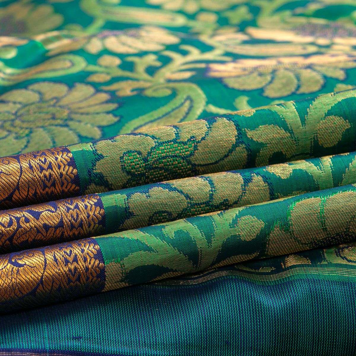 Green And Blue Kanchipuram Silk Saree For Bridal Wear PV NYC 2051