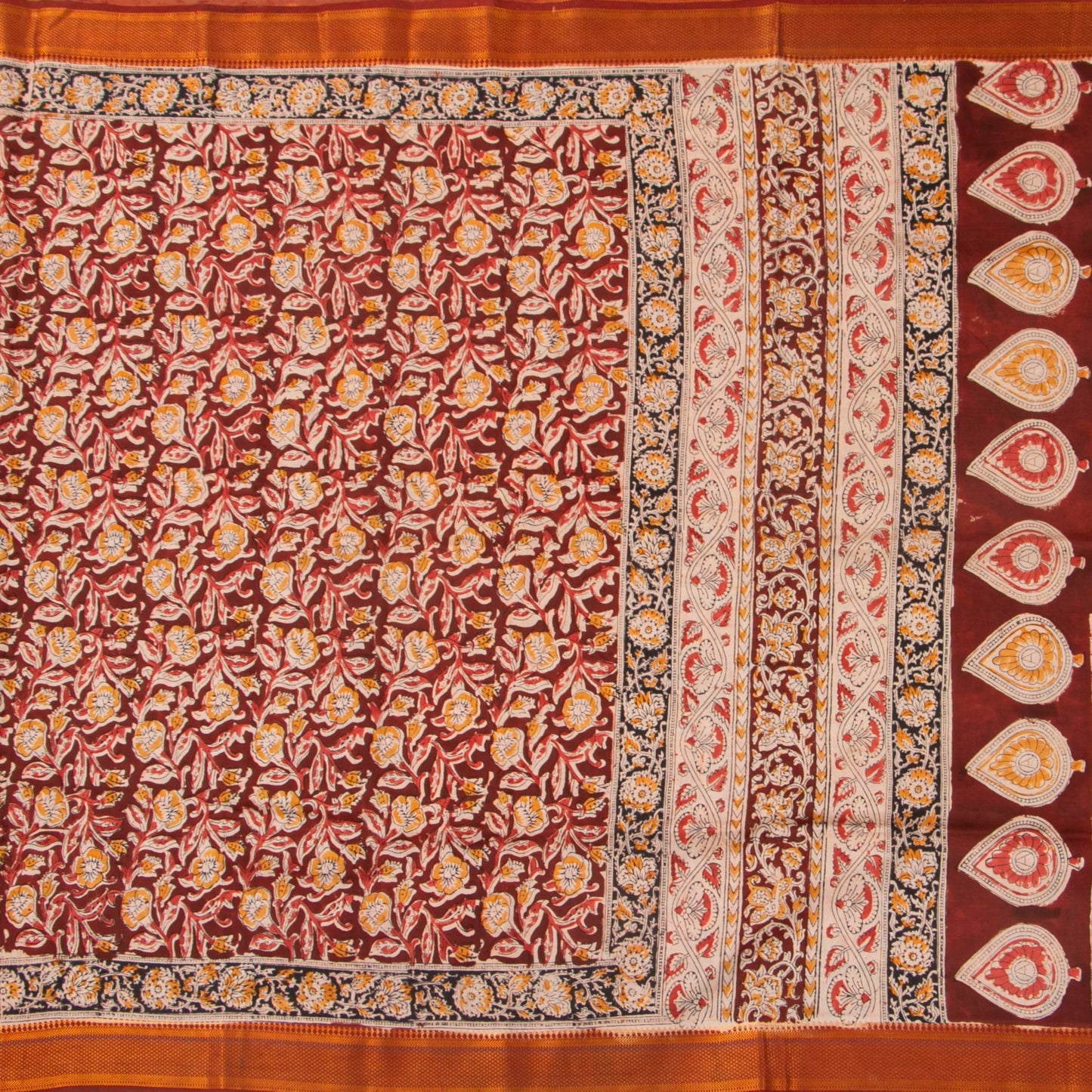 Maroon Kalamkari Mangalgiri Silk Saree For Office Wear PV MG 103