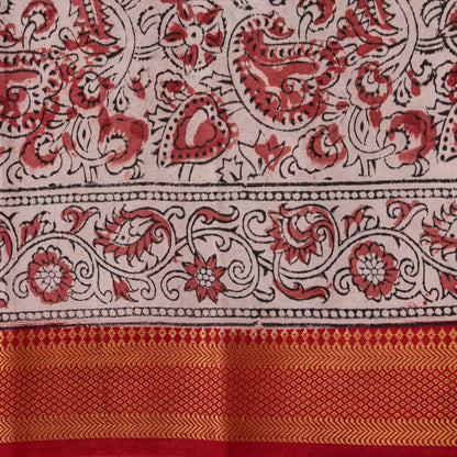 Black And Red Kalamkari Mangalgiri Silk Saree With Zari Border For Office Wear PV MG 110