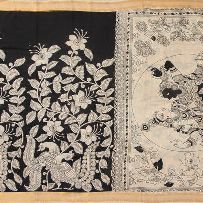 Monochrome Kalamkari Mangalgiri Silk Saree For Office Wear PV MG 107
