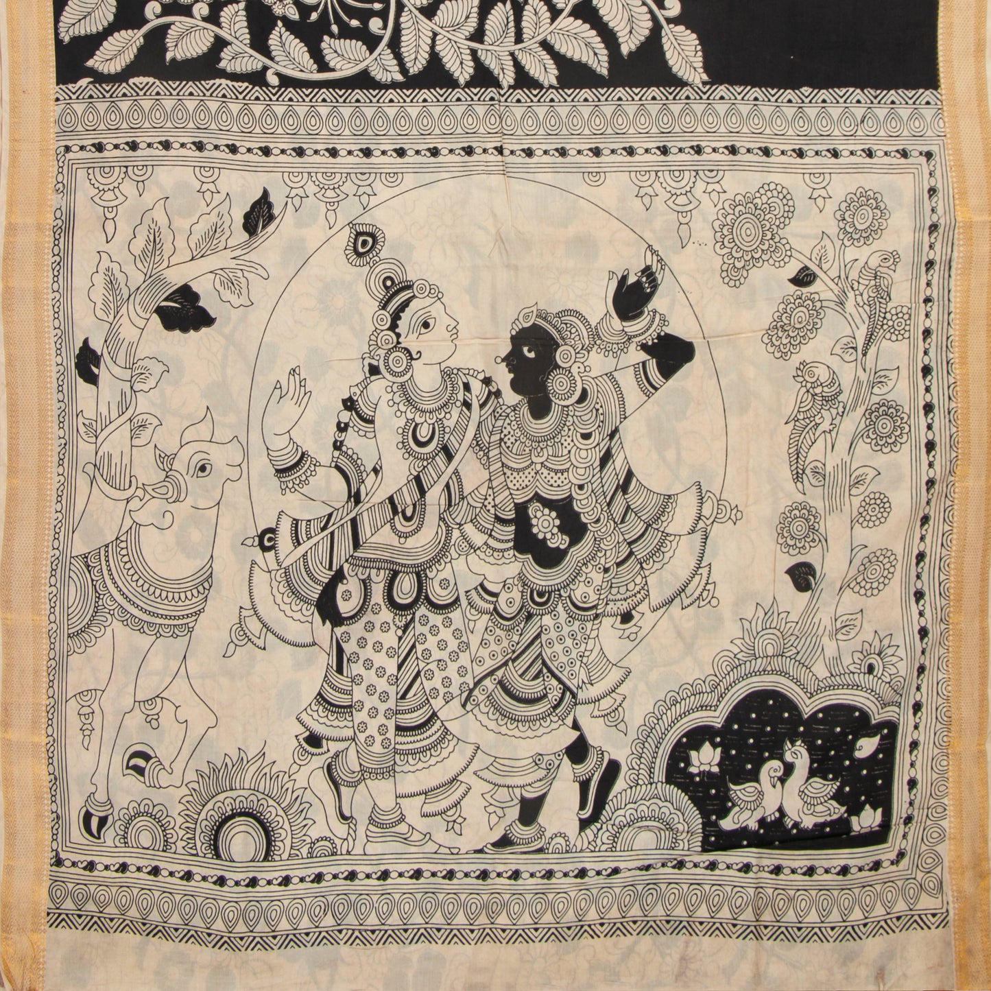 Monochrome Kalamkari Mangalgiri Silk Saree For Office Wear PV MG 107