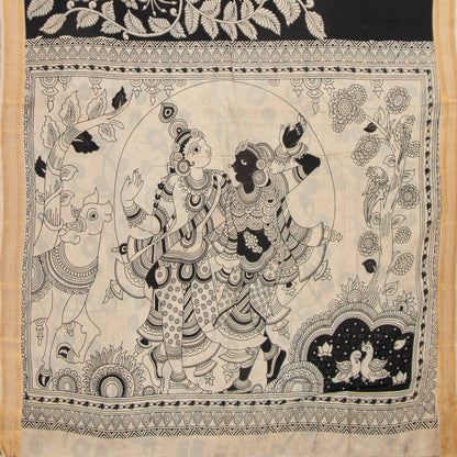 Monochrome Kalamkari Mangalgiri Silk Saree For Office Wear PV MG 107