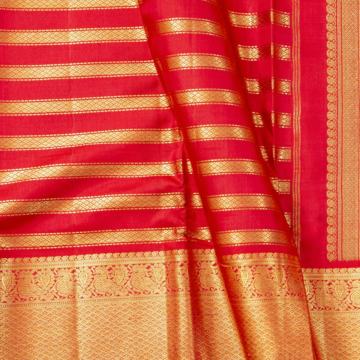 Red Kanchipuram Silk Saree For Wedding Wear PV NYC 2043