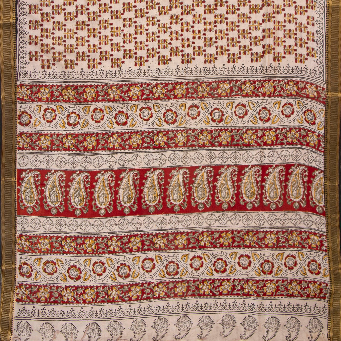 Off White Kalamkari Mangalgiri Silk Saree For Office Wear PV MG 105