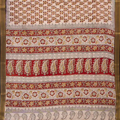 Off White Kalamkari Mangalgiri Silk Saree For Office Wear PV MG 105