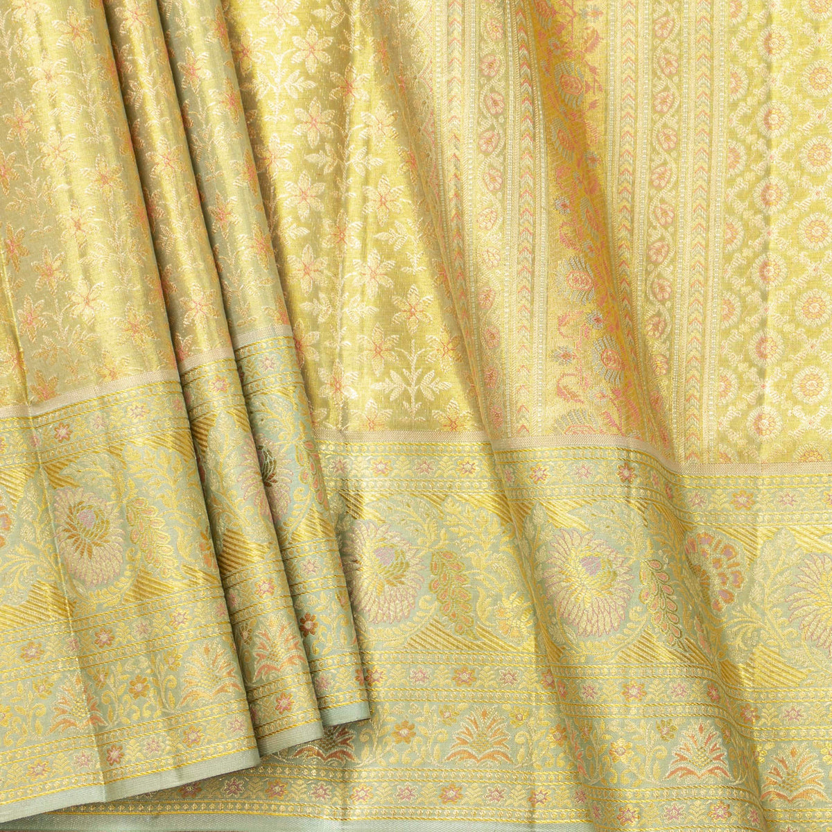 Gold And Off White Kanchipuram Tissue Silk Saree For Bridal Wear PV NYC 2052