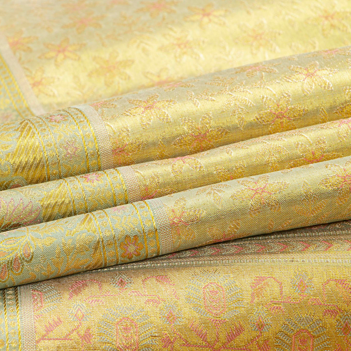 Gold And Off White Kanchipuram Tissue Silk Saree For Bridal Wear PV NYC 2052
