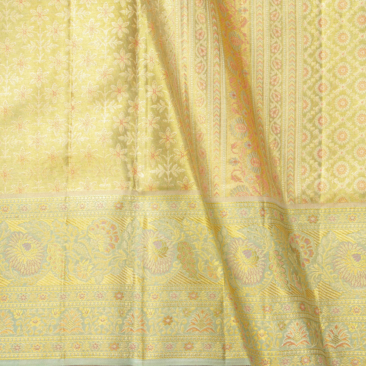 Gold And Off White Kanchipuram Tissue Silk Saree For Bridal Wear PV NYC 2052