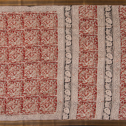 Maroon And Black Kalamkari Mangalgiri Silk Saree With Zari Border For Office Wear PV MG 109