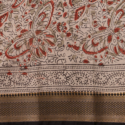 Maroon And Black Kalamkari Mangalgiri Silk Saree With Zari Border For Office Wear PV MG 109