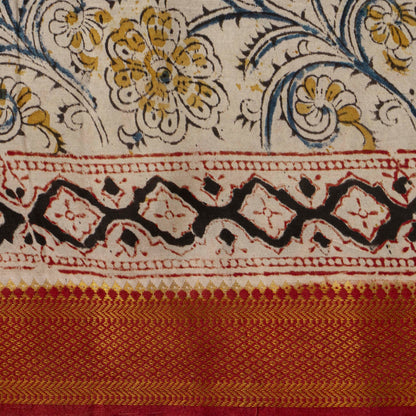 Black Kalamkari Mangalgiri Silk Saree With Zari Border For Office Wear PV MG 106