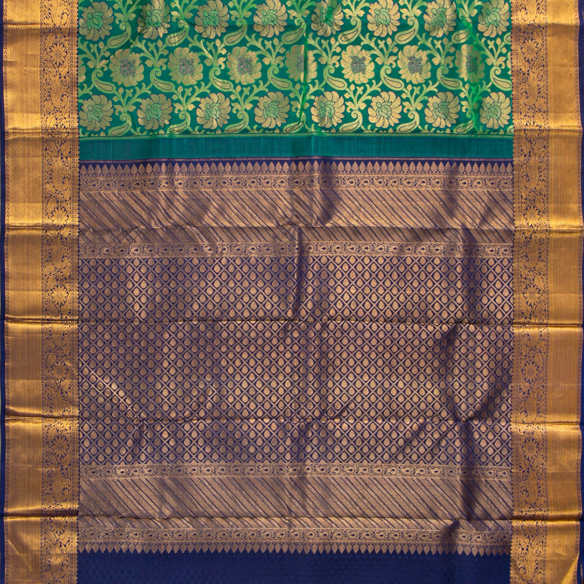 Green And Blue Kanchipuram Silk Saree For Bridal Wear PV NYC 2051